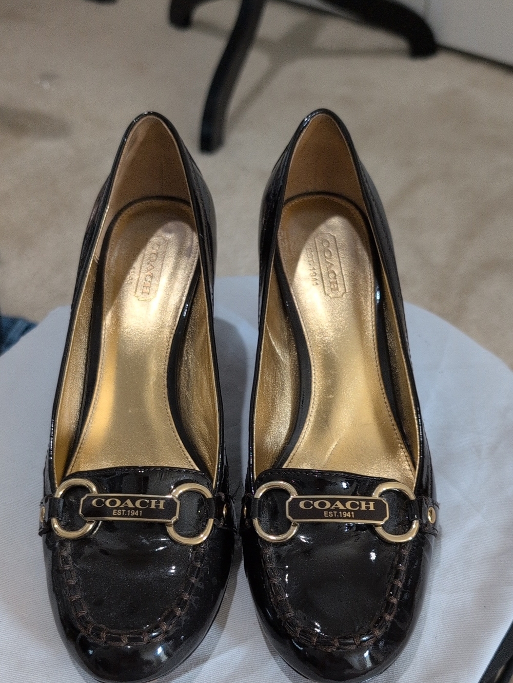 Coach Charley Dark Brown Patent Leather Heels